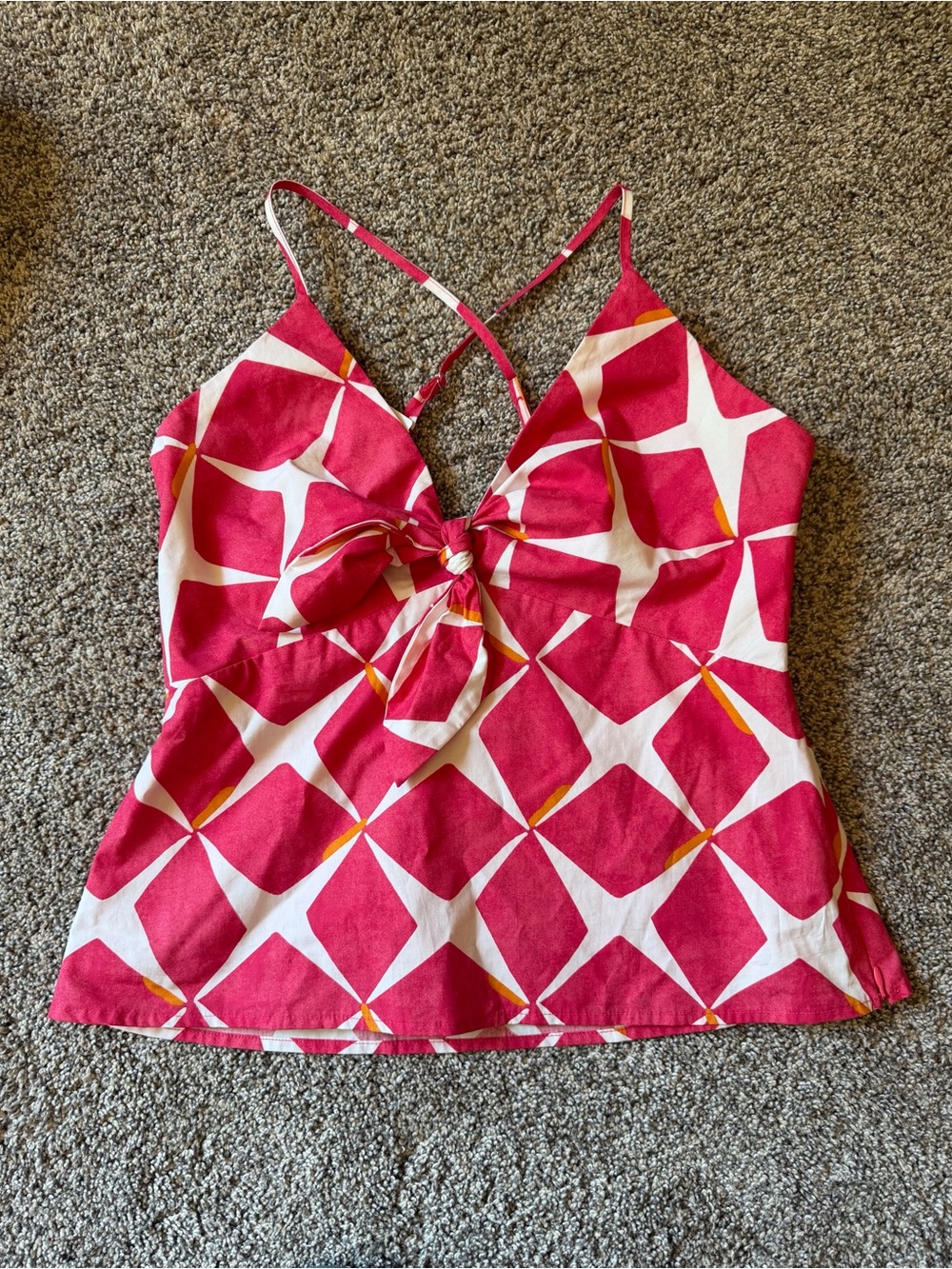 Banana Republic Pink and White Artsy Tie Front Babydoll Cami 100% Cotton Size M